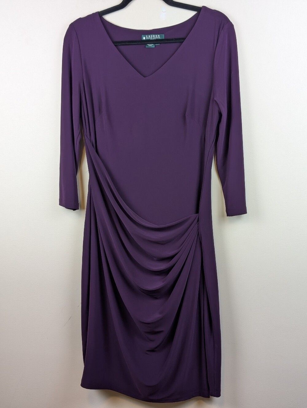 Lauren Ralph Lauren Classic Faux Wrap Draped Jersey Knit Dress Plum Size 10